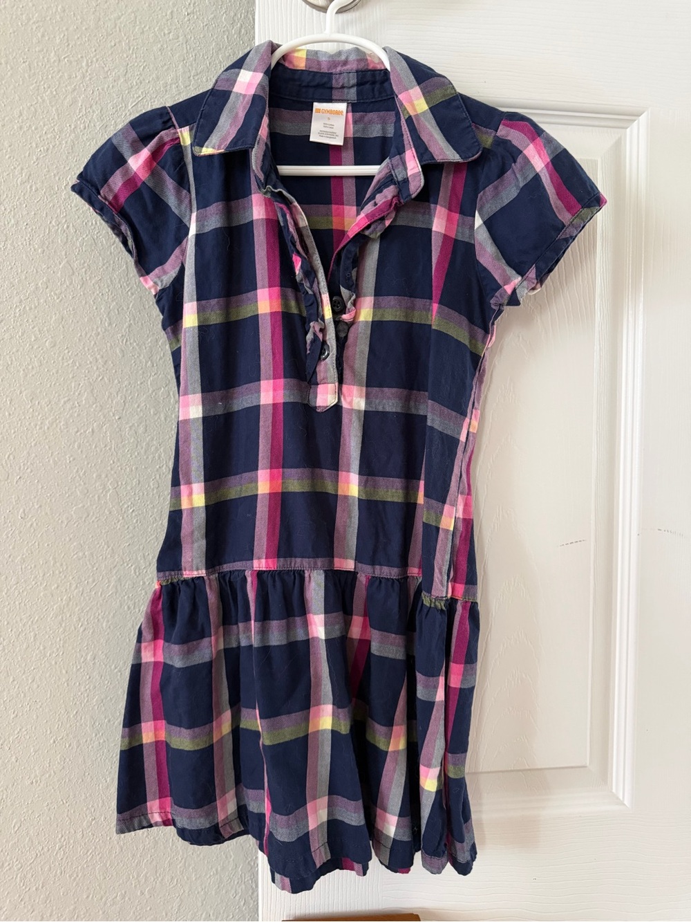Gymboree Navy Plaid Polo-Style Dress with Pink and Yellow Stripes